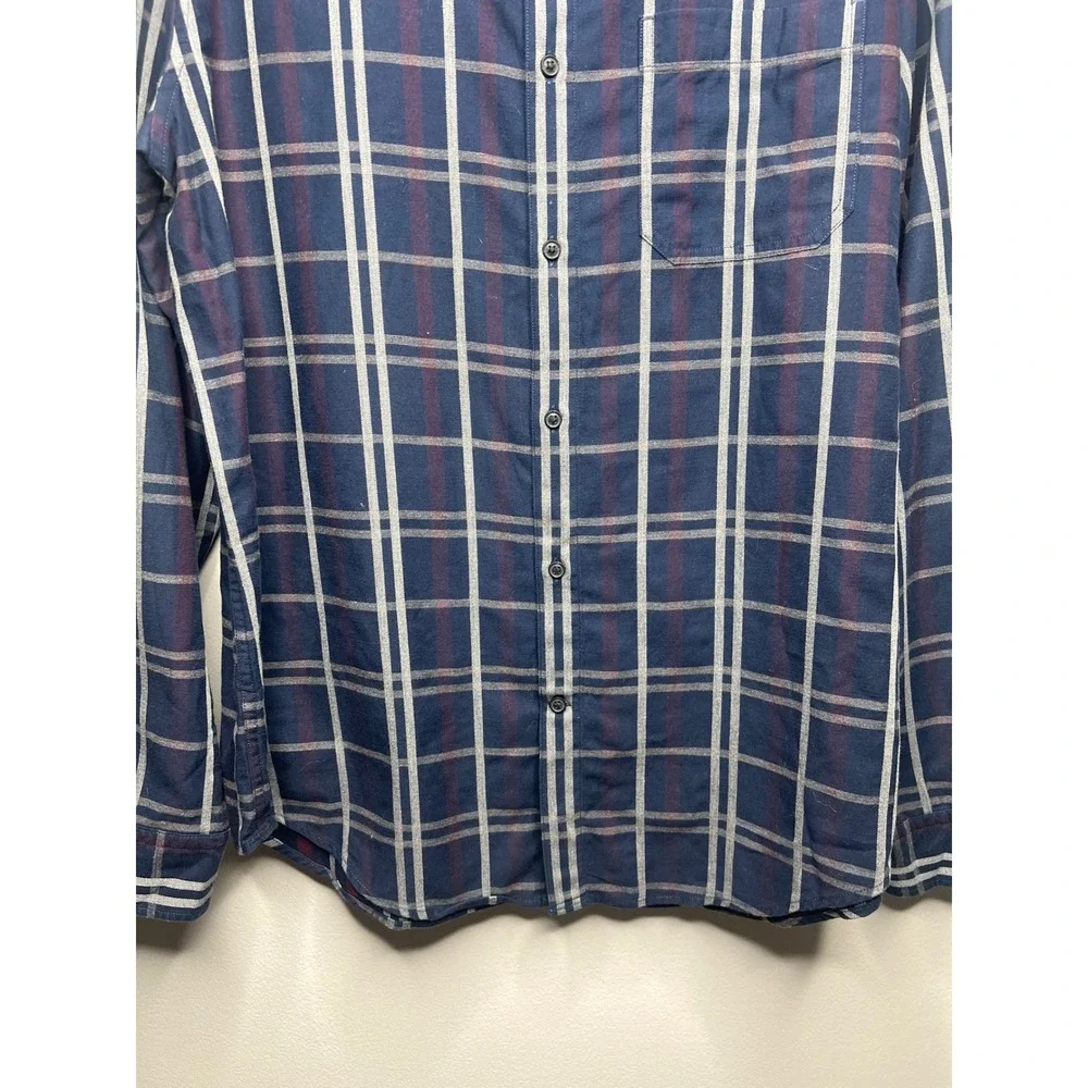 Banana Republic Luxe Camden Fit Flannel Shirt Mens Large Navy Blue Plaid Cotton